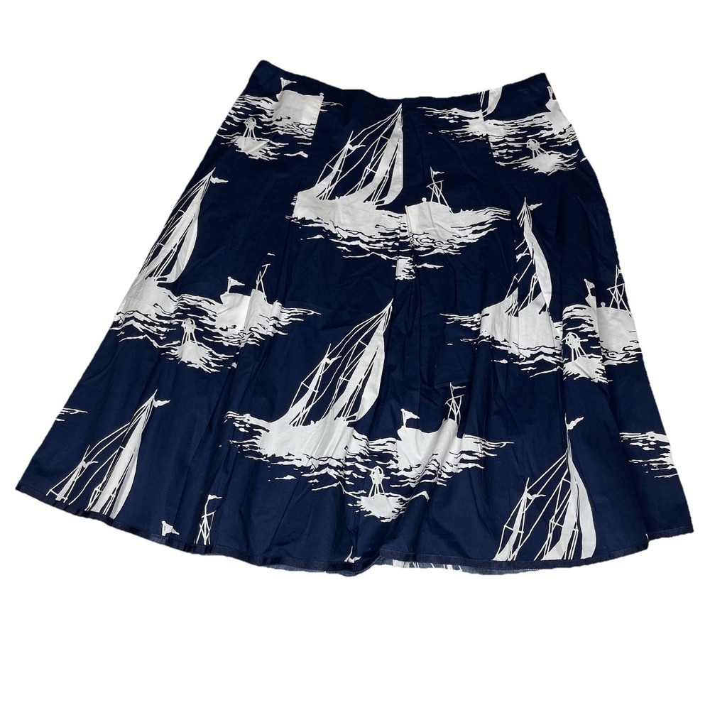 Talbots Navy White Nautical Ship A-Line Pleated Skirt 12 100% Cotton Resort